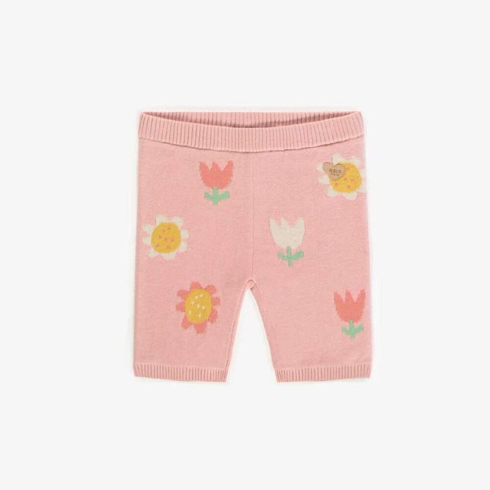 Souris mini SHORT LEGGING PINK WITH FLOWERS IN KNITWEAR